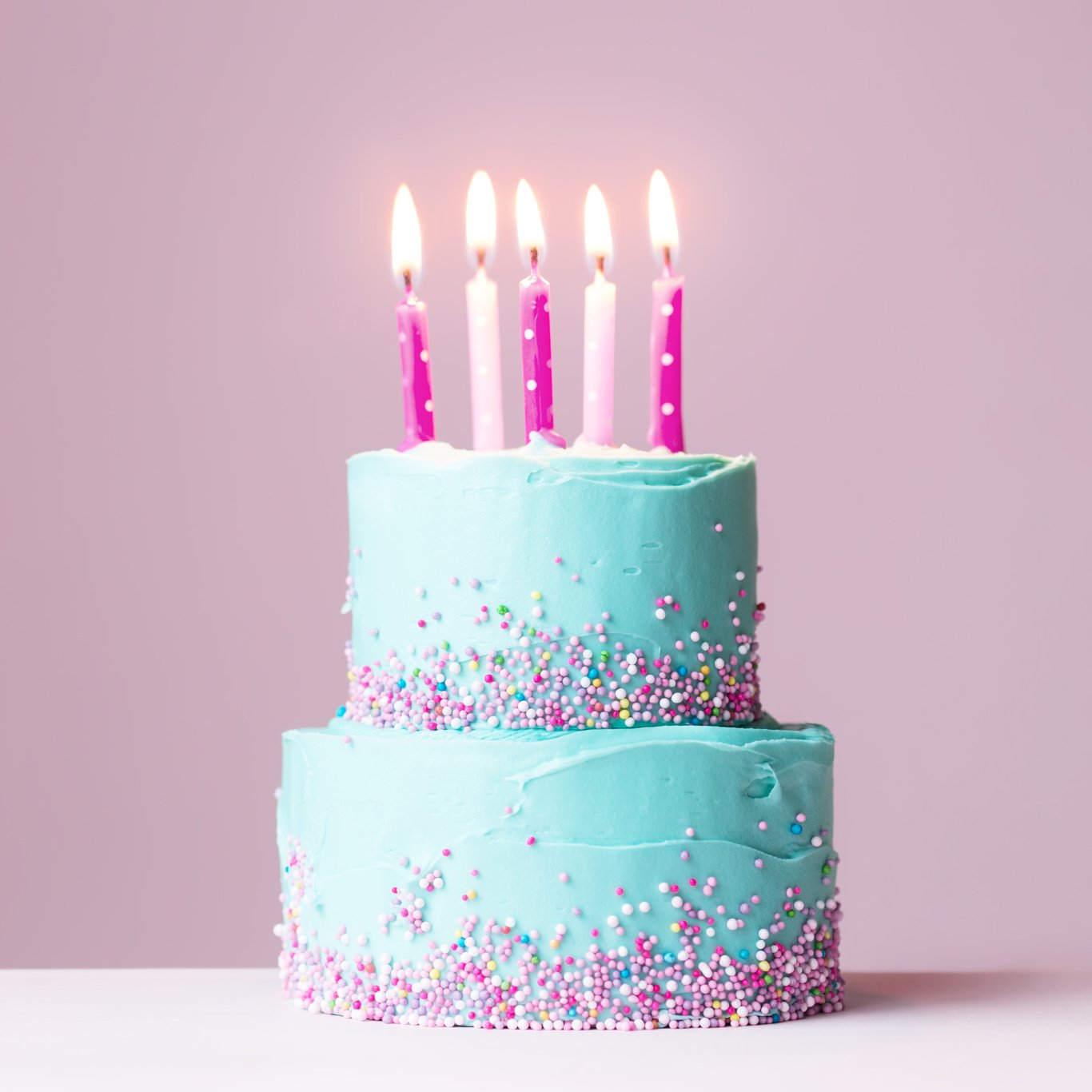 Birthday Cake with Pink Candles